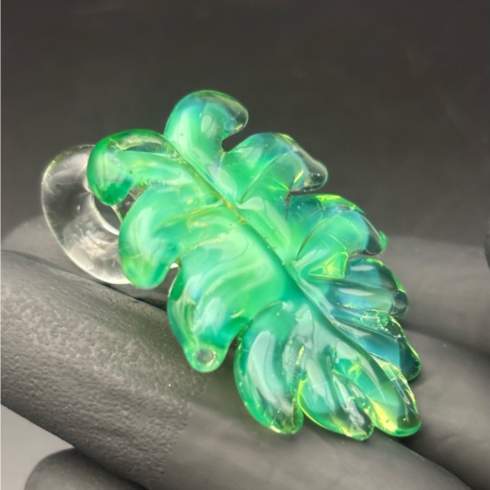 Hand Blown Glass Monstera Leaf Pendant Necklace